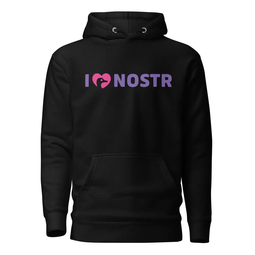 I Love Nostr Hoodie - By BitPopArt - Black Color - Premium - Unisex Store of Value