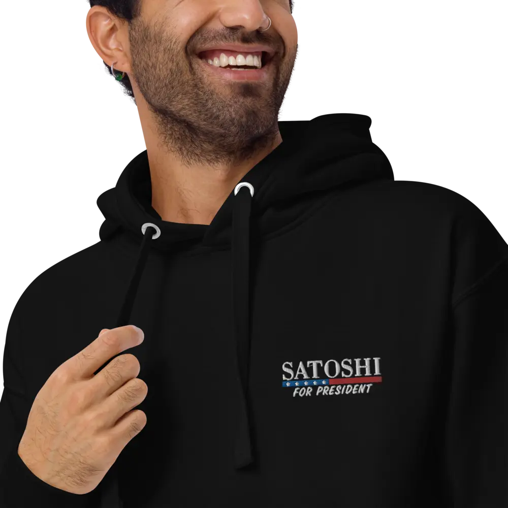 Satoshi For President - Bitcoin Hoodie - White Embroidery - Unisex Store of Value