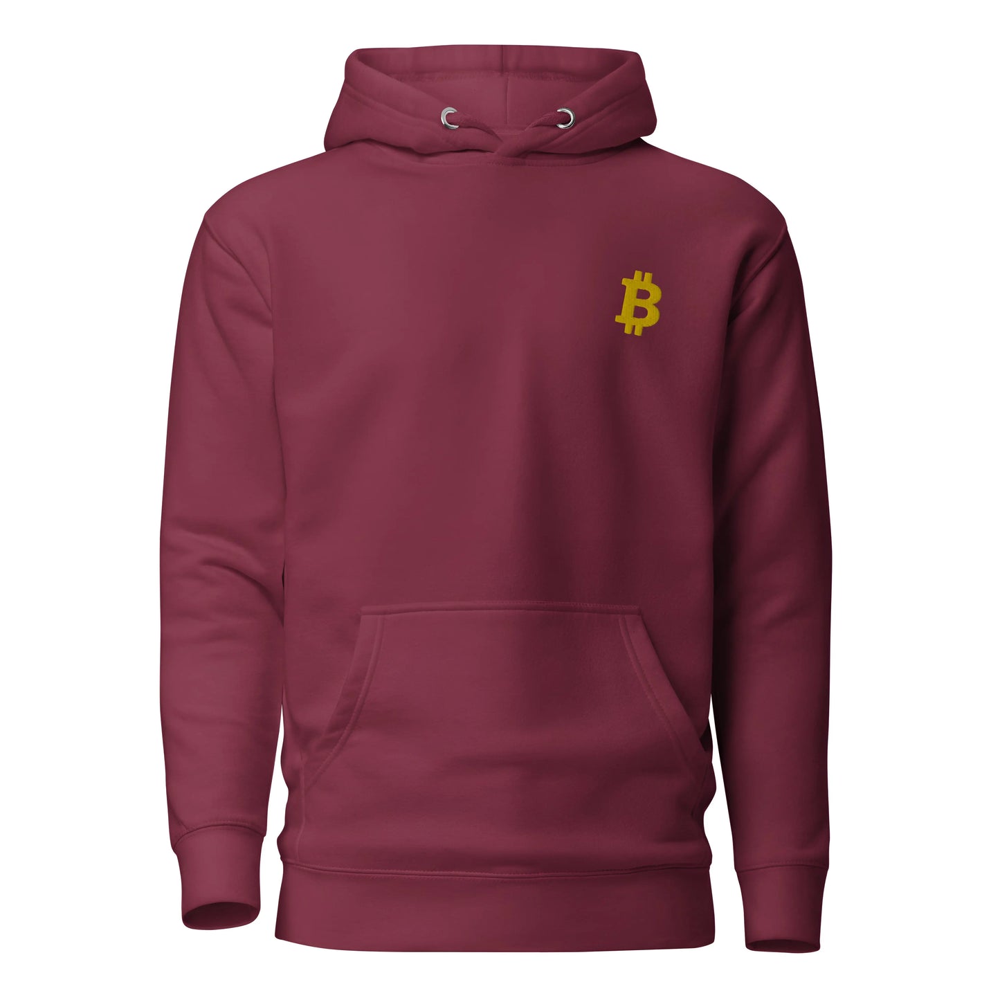 Simply Angled Bitcoin Embroidered - Premium Unisex Bitcoin Hoodie Gold Maroon Color