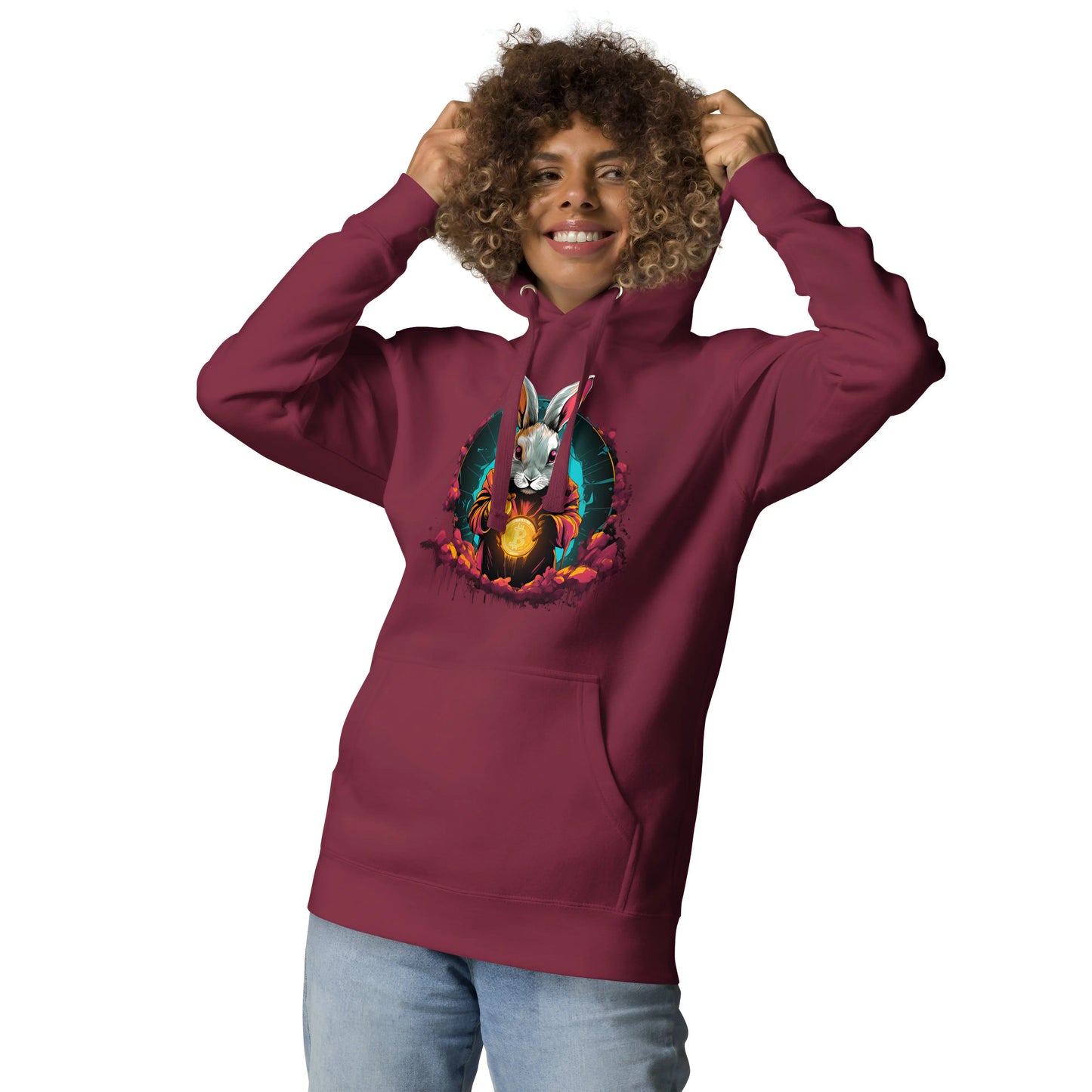 Falling Down The Bitcoin Rabbit Hole - Premium Unisex Bitcoin Hoodie Maroon Color