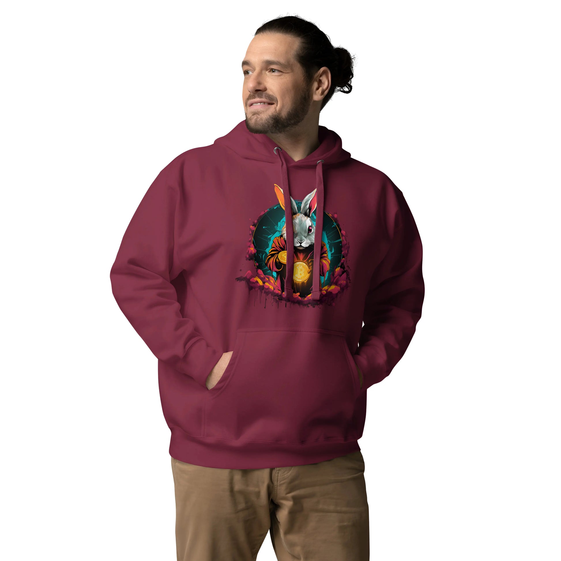 Falling Down The Bitcoin Rabbit Hole - Premium Unisex Bitcoin Hoodie Maroon Color