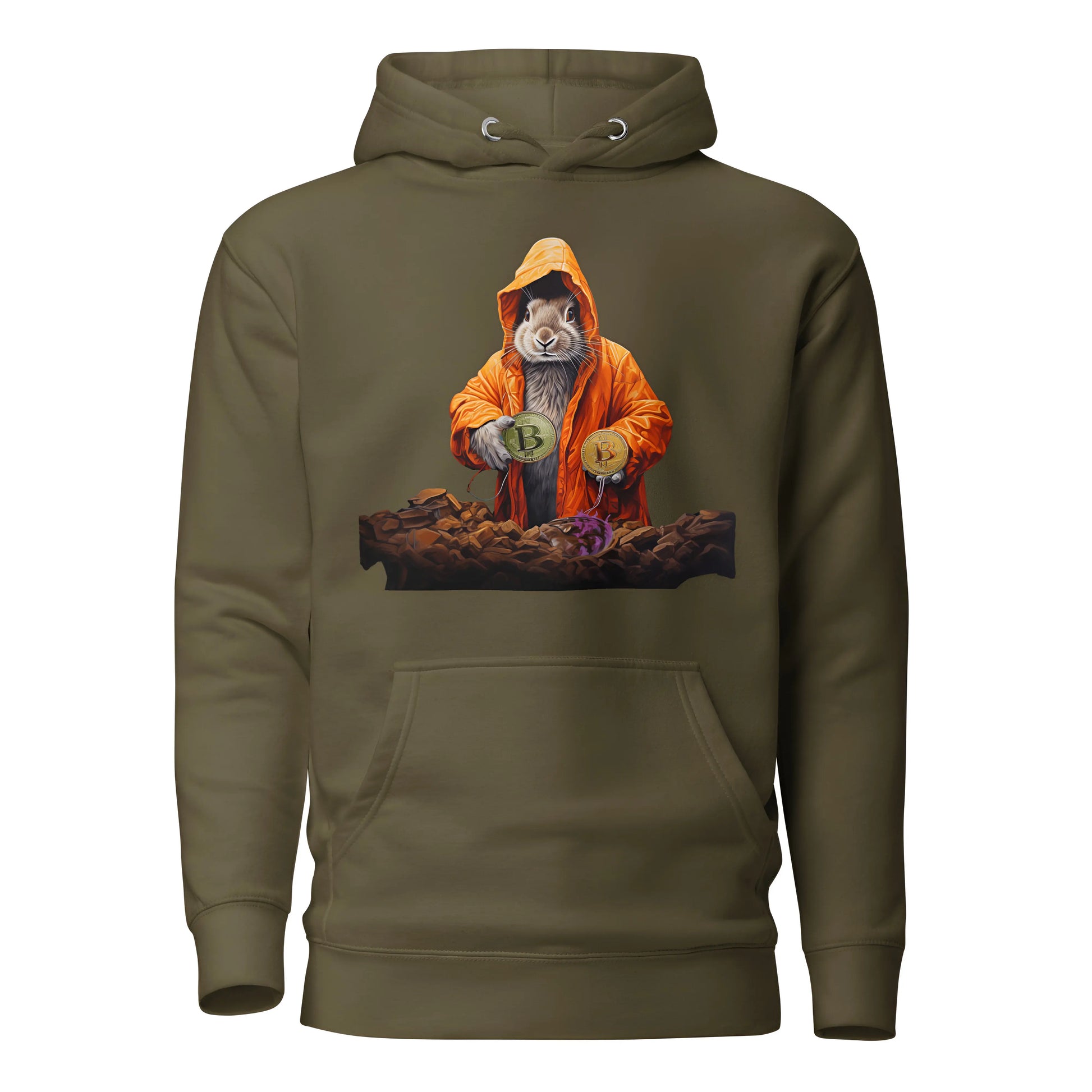 Falling Down The Bitcoin Rabbit Hole - Magic Rabbit Premium Unisex Bitcoin Hoodie Military Green Color