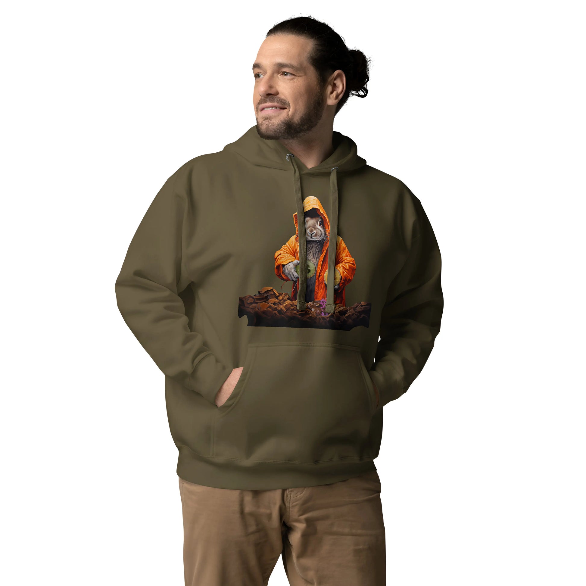 Falling Down The Bitcoin Rabbit Hole - Magic Rabbit Premium Unisex Bitcoin Hoodie Military Green Color