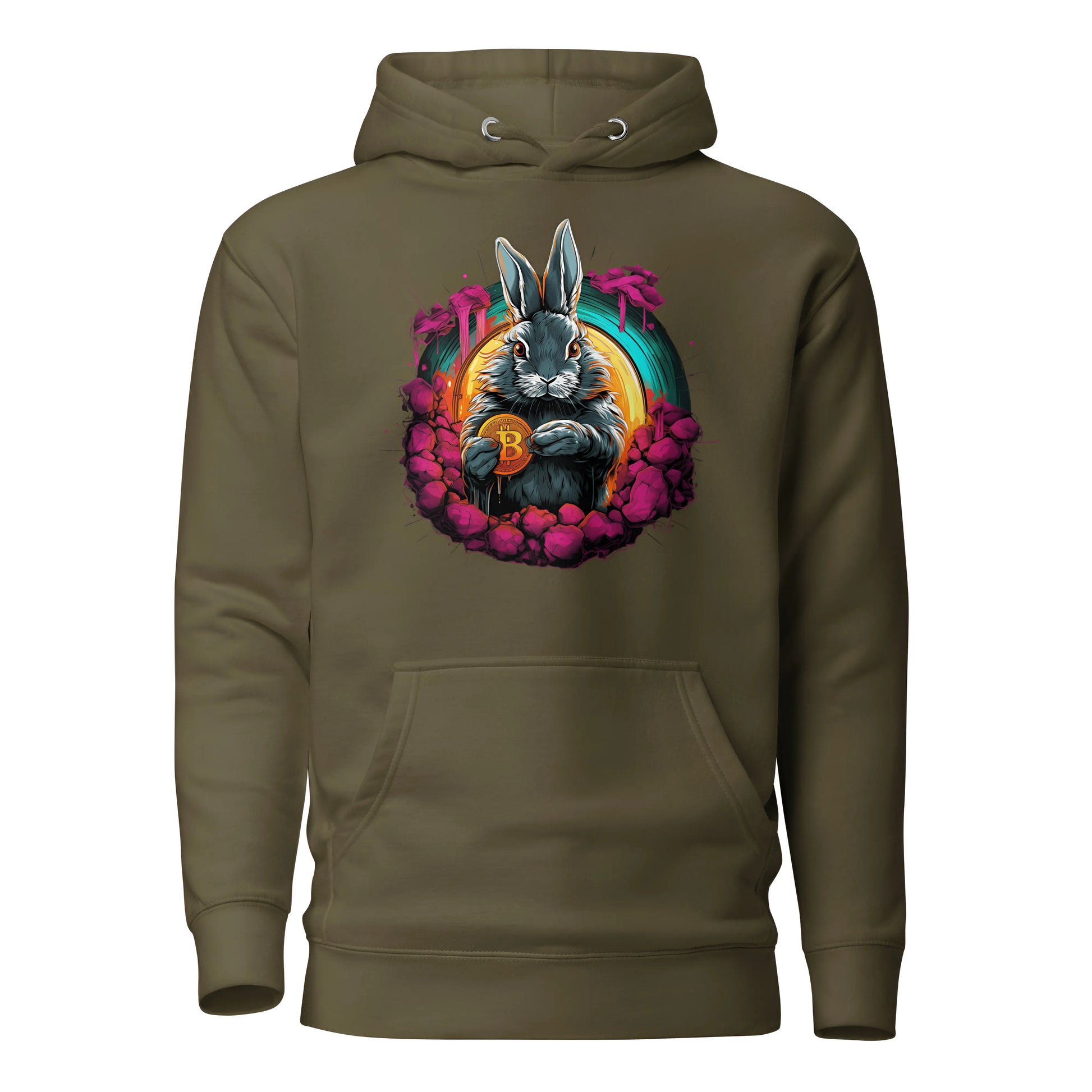 The Bitcoin Rabbit Hole - Premium Unisex Bitcoin Hoodie Military GreenColor