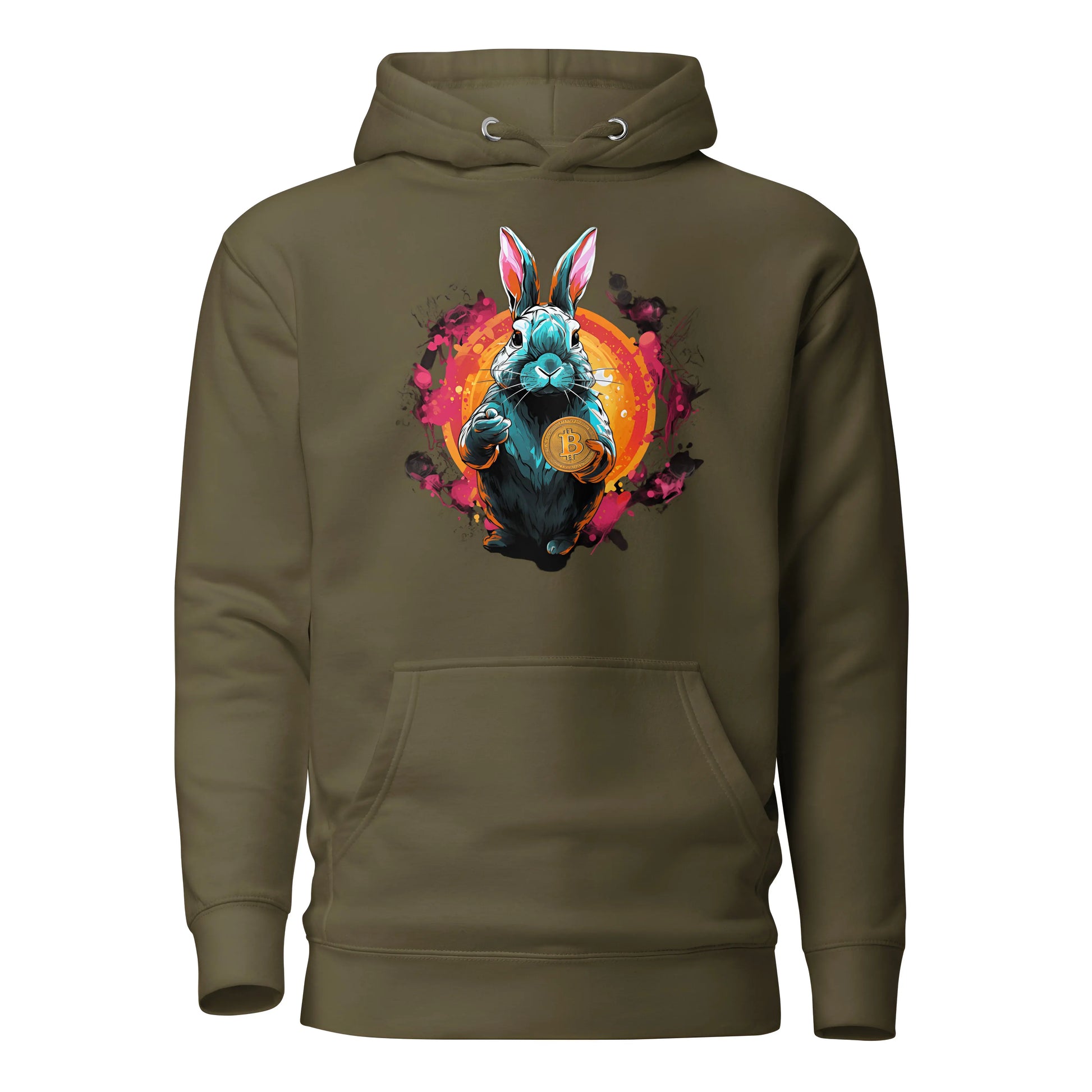 Falling Down The Bitcoin Rabbit Hole - Premium Unisex Bitcoin Hoodie - Join us Too! Military Green Color