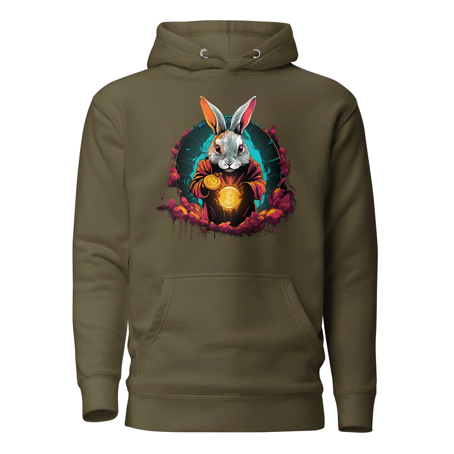 Falling Down The Bitcoin Rabbit Hole - Premium Unisex Bitcoin Hoodie Military Green Color