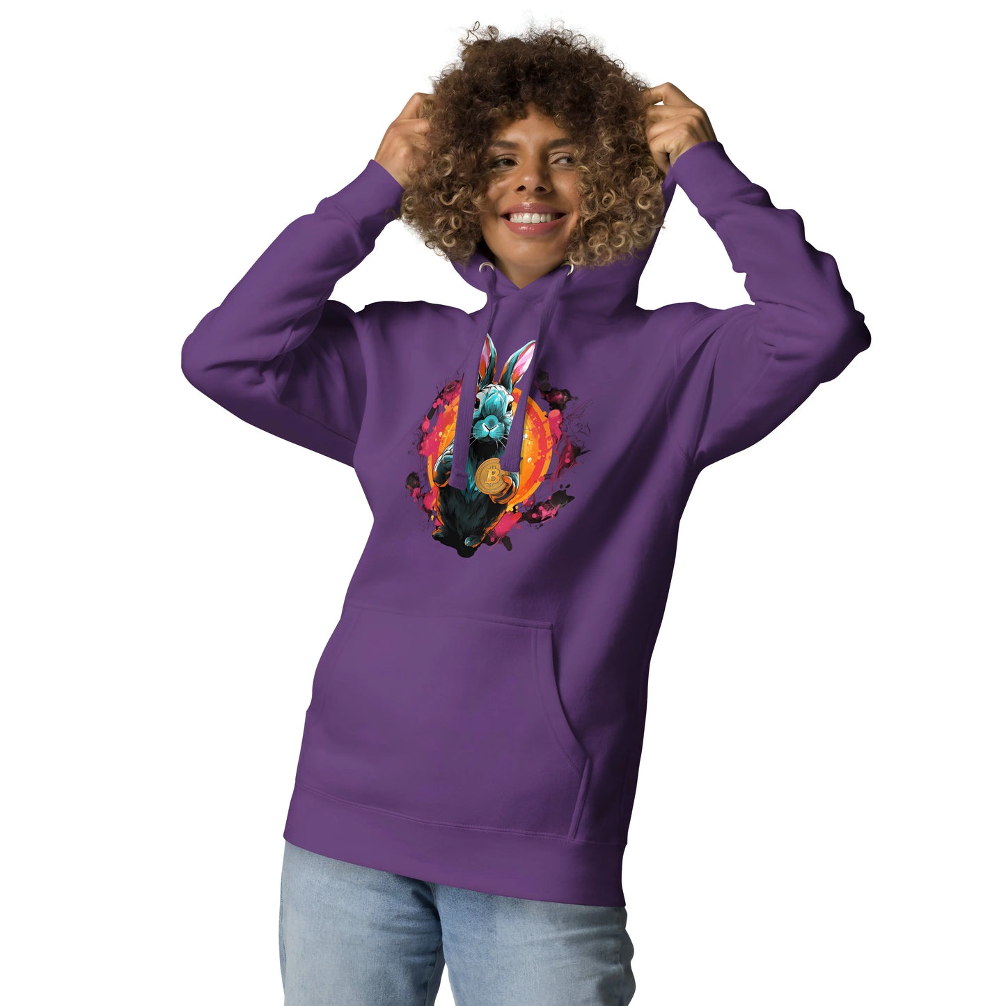 Falling Down The Bitcoin Rabbit Hole - Premium Unisex Bitcoin Hoodie - Join us Too! Purple Color