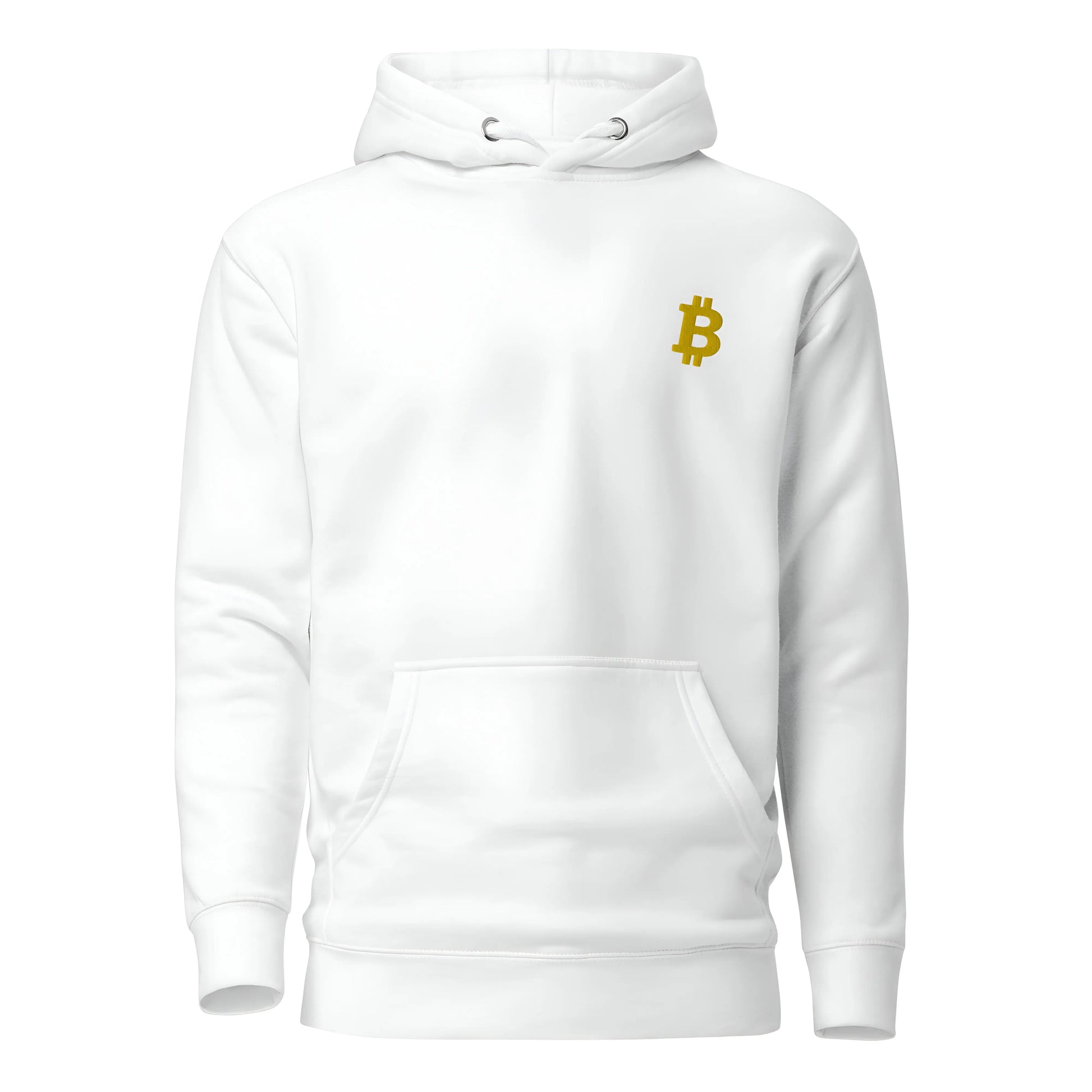 Simply Angled Bitcoin Embroidered - Premium Unisex Bitcoin Hoodie Gold White Color