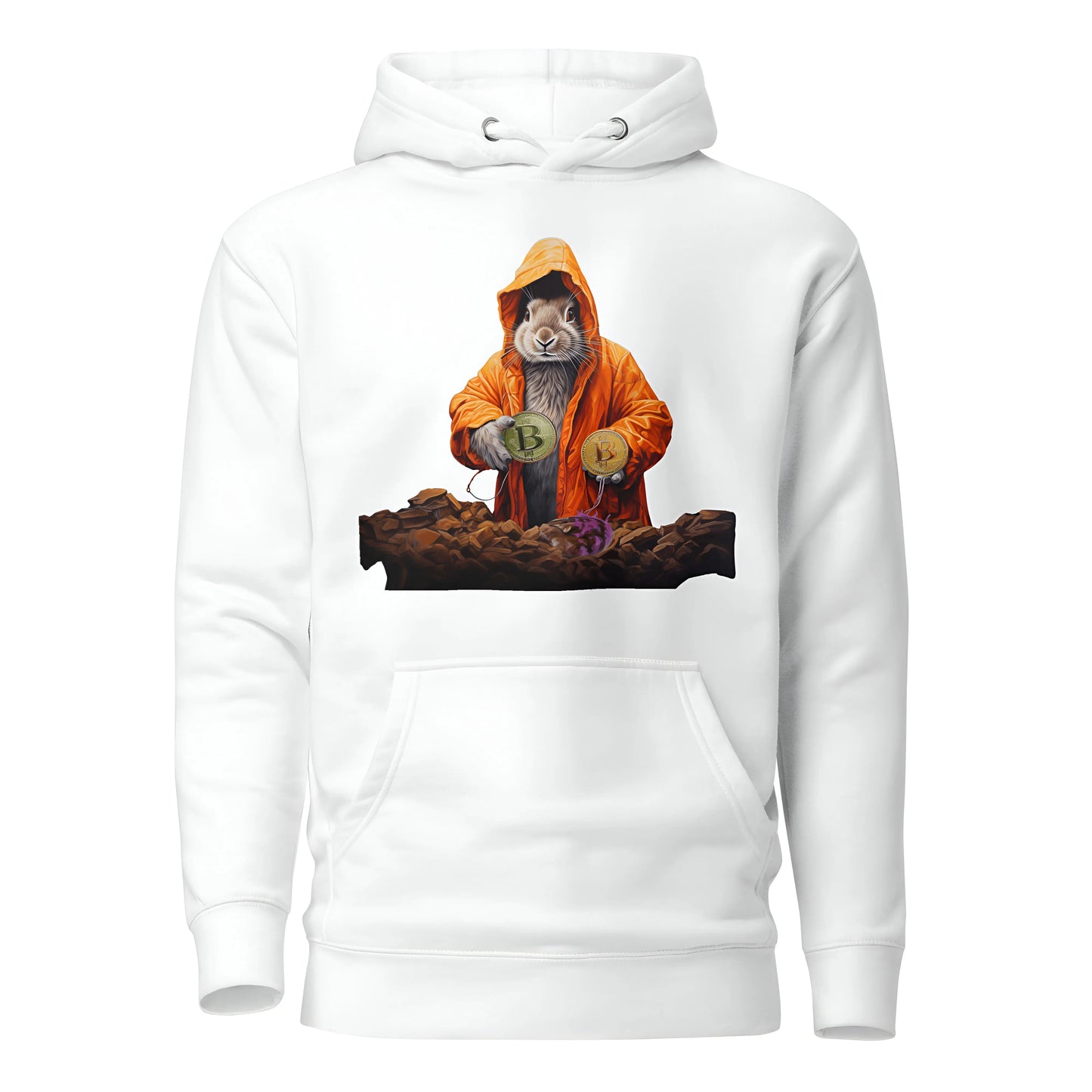 Falling Down The Bitcoin Rabbit Hole - Magic Rabbit Premium Unisex Bitcoin Hoodie White Color