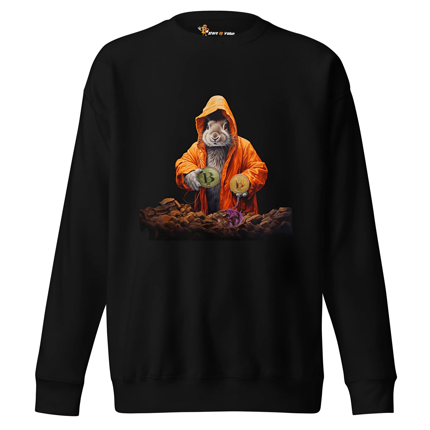 Falling Down The Bitcoin Rabbit Hole - Magic Rabbit Premium Unisex Bitcoin Sweatshirt Black Color