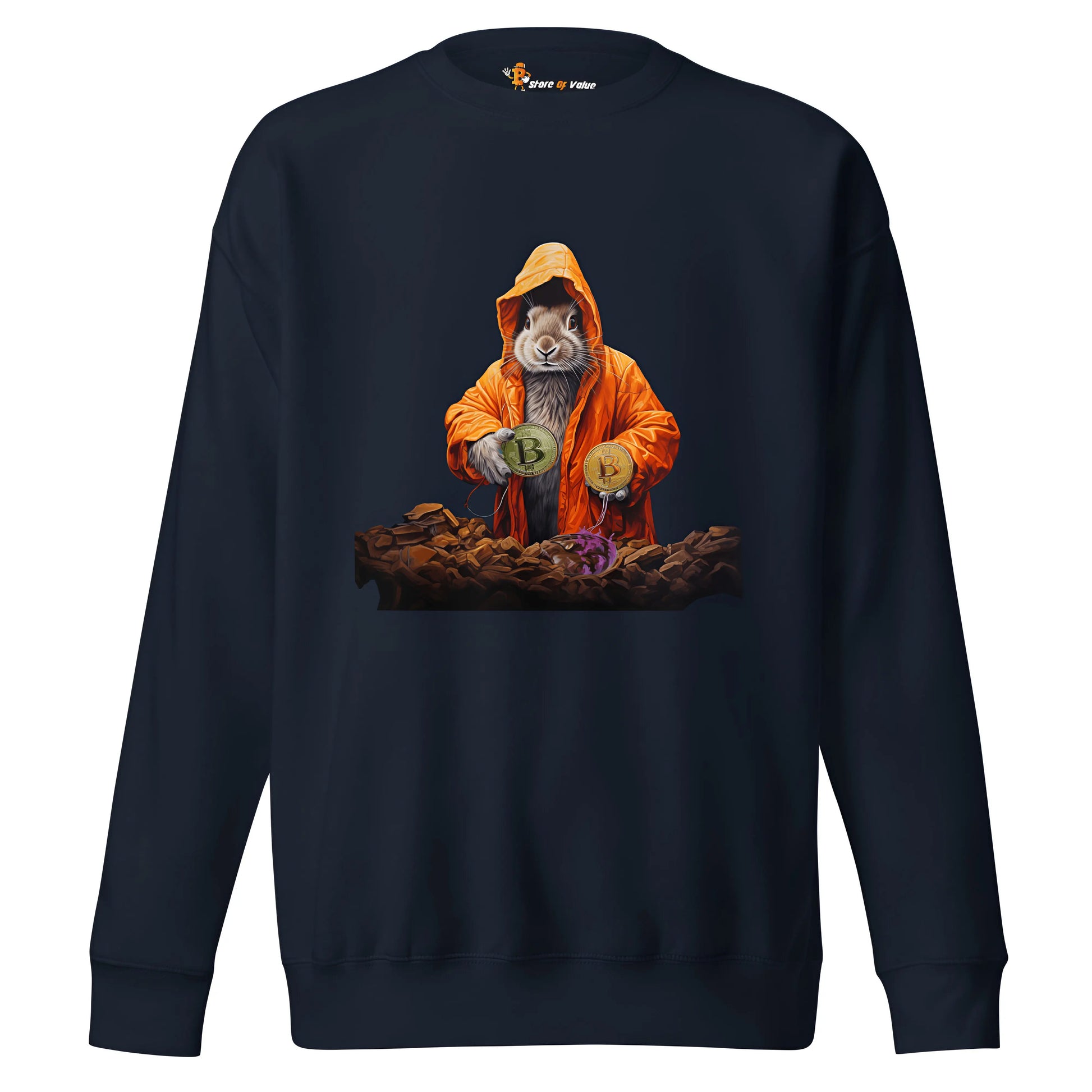 Falling Down The Bitcoin Rabbit Hole - Magic Rabbit Premium Unisex Bitcoin Sweatshirt Navy  Color