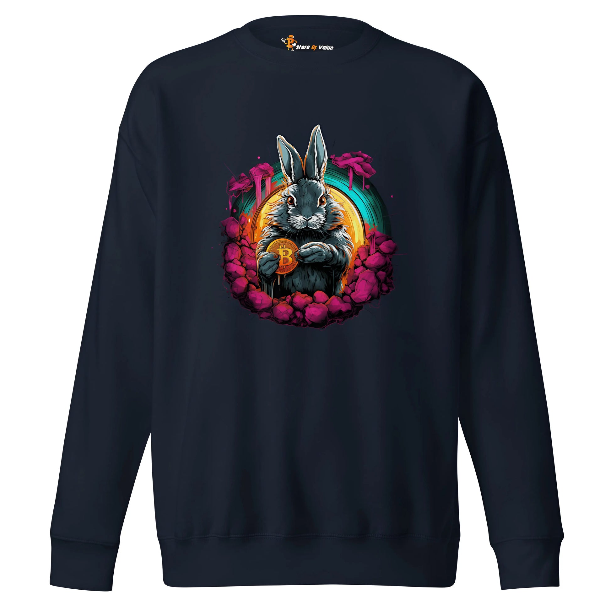 The Bitcoin Rabbit Hole - Premium Unisex Bitcoin Sweatshirt Navy Color