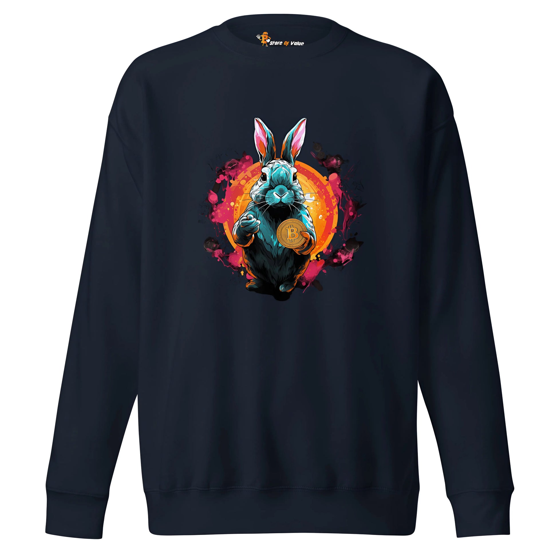Falling Down The Bitcoin Rabbit Hole - Premium Unisex Bitcoin Sweatshirt - Join us Too! Navy Color