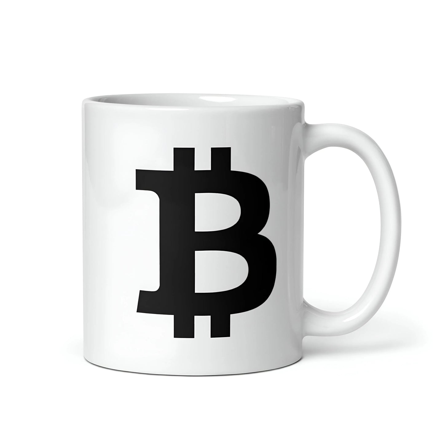 Black Bitcoin Symbol White glossy Bitcoin Mug