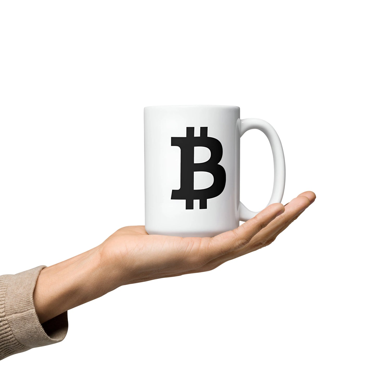 Black Bitcoin Symbol White glossy Bitcoin Mug